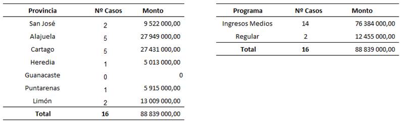 Cuadro que muestra las distribuci&oacute;n de los bonos otorgados a parejas del mismo sexo en el 2020 por provincia y programa.